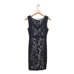 Laundry By Shelli Segal Black V-Neck Lace Sleeveless Mini Shift Dress Sz 4